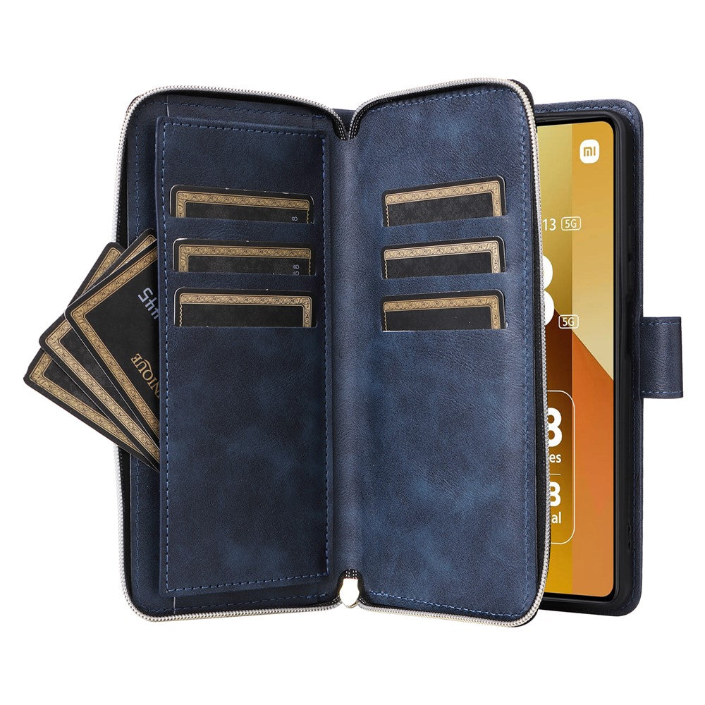 For Xiaomi Redmi Note 13 5G Case with Strap Zipper Wallet PU Leather Phone Cover