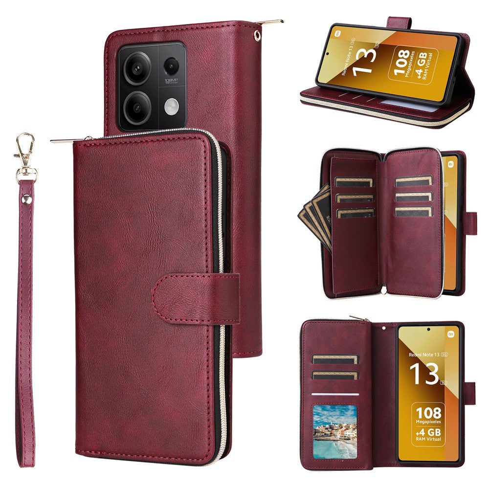 For Xiaomi Redmi Note 13 5G Case with Strap Zipper Wallet PU Leather Phone Cover