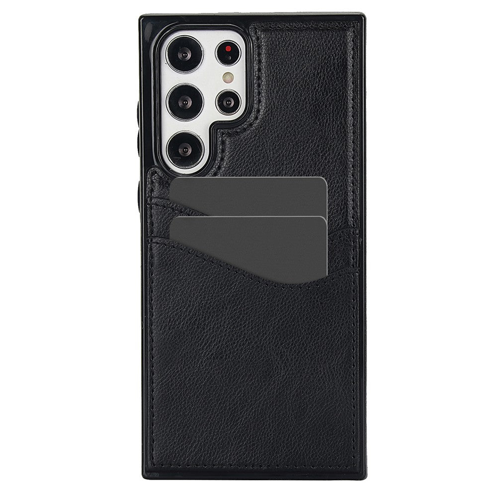 For Samsung Galaxy S22 Ultra 5G Card Case Phone Back Cover Shockproof PU+TPU Phone Shell