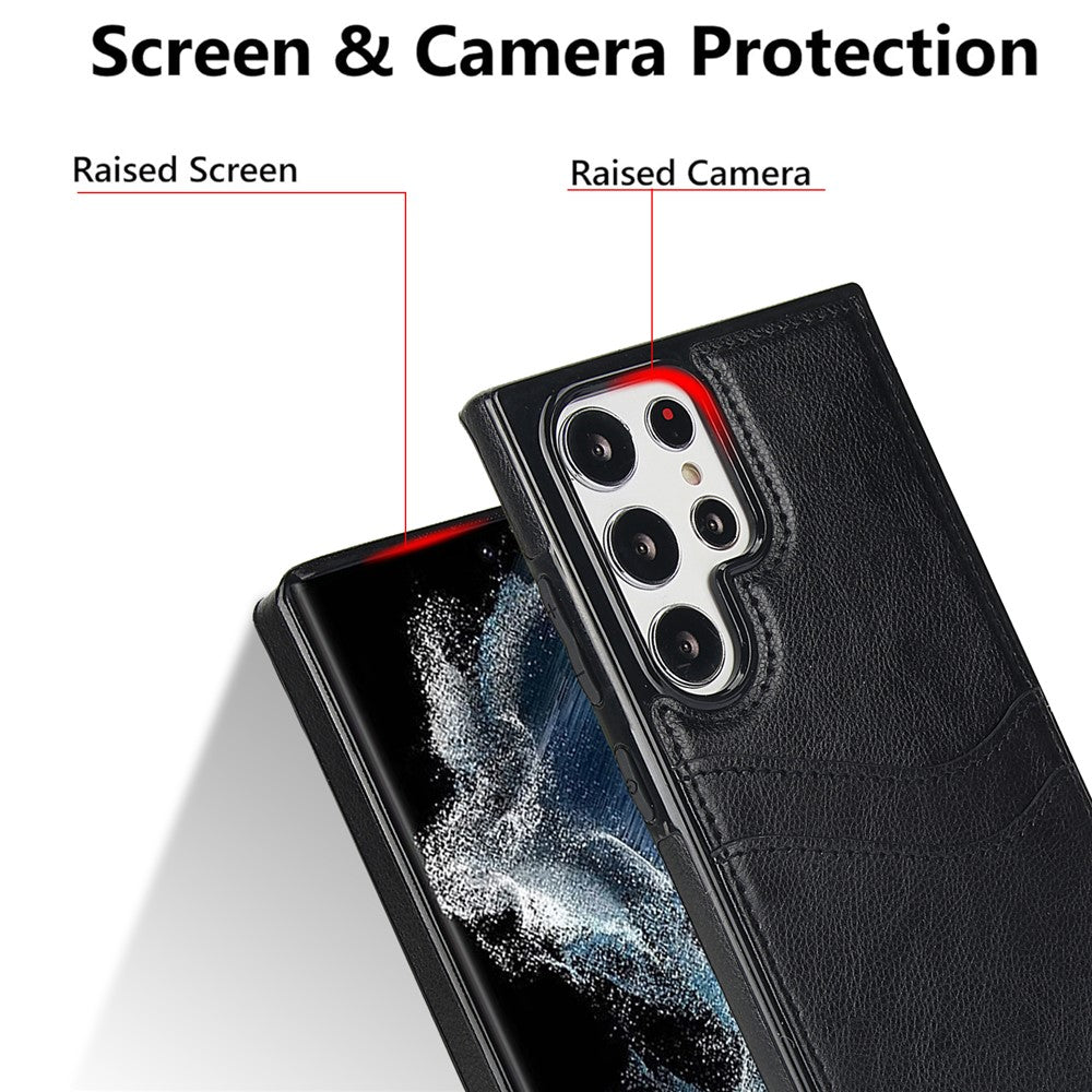For Samsung Galaxy S22 Ultra 5G Card Case Phone Back Cover Shockproof PU+TPU Phone Shell