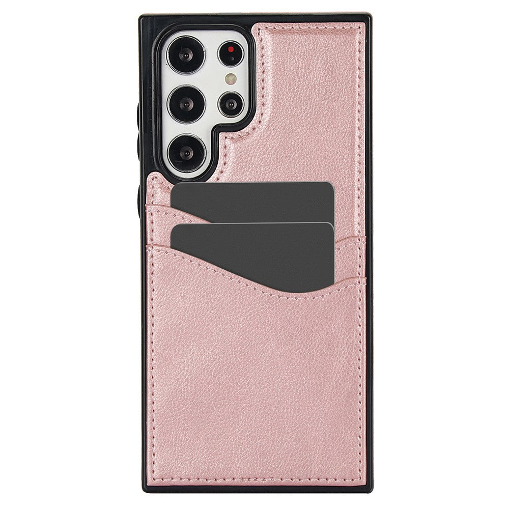 For Samsung Galaxy S22 Ultra 5G Card Case Phone Back Cover Shockproof PU+TPU Phone Shell