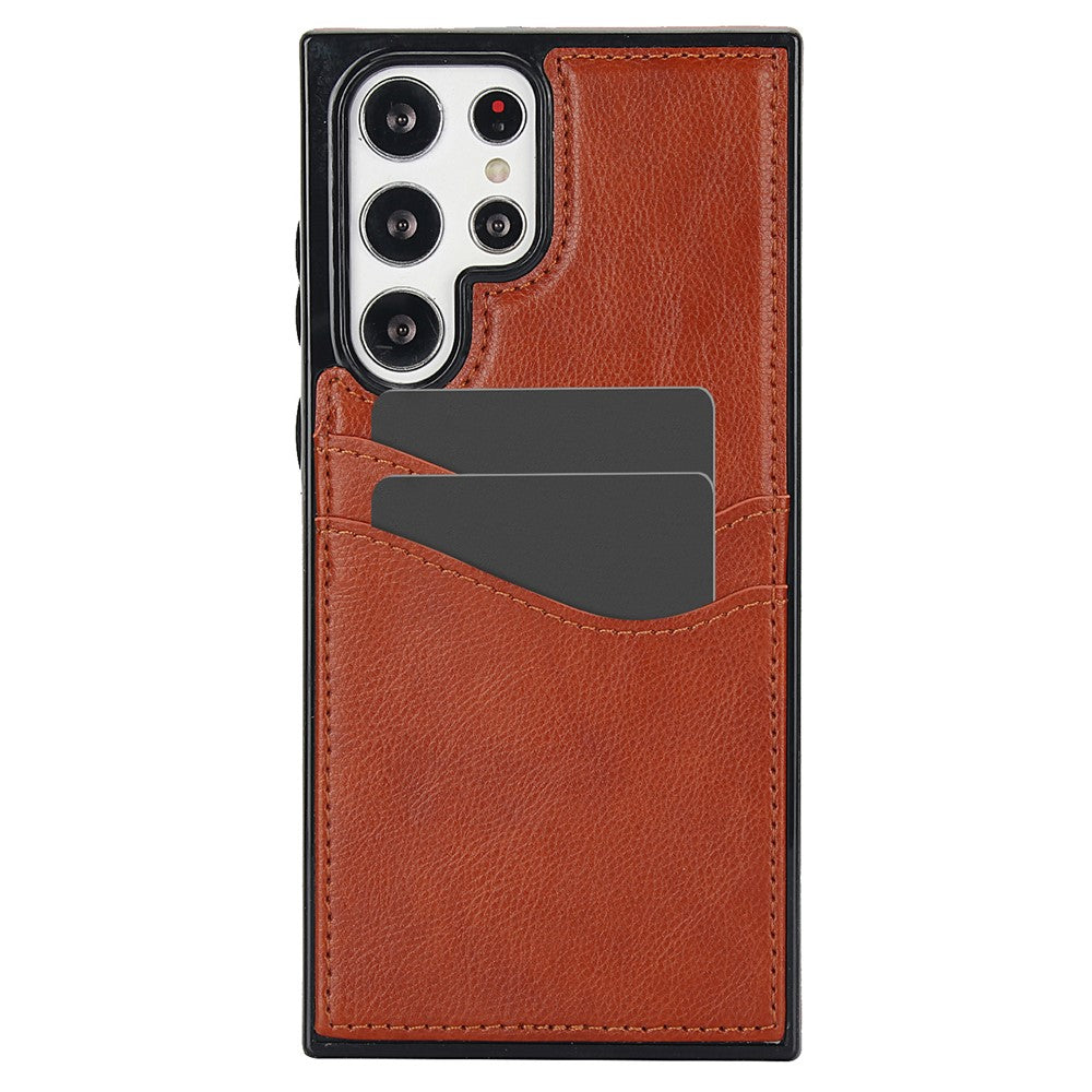 For Samsung Galaxy S22 Ultra 5G Card Case Phone Back Cover Shockproof PU+TPU Phone Shell