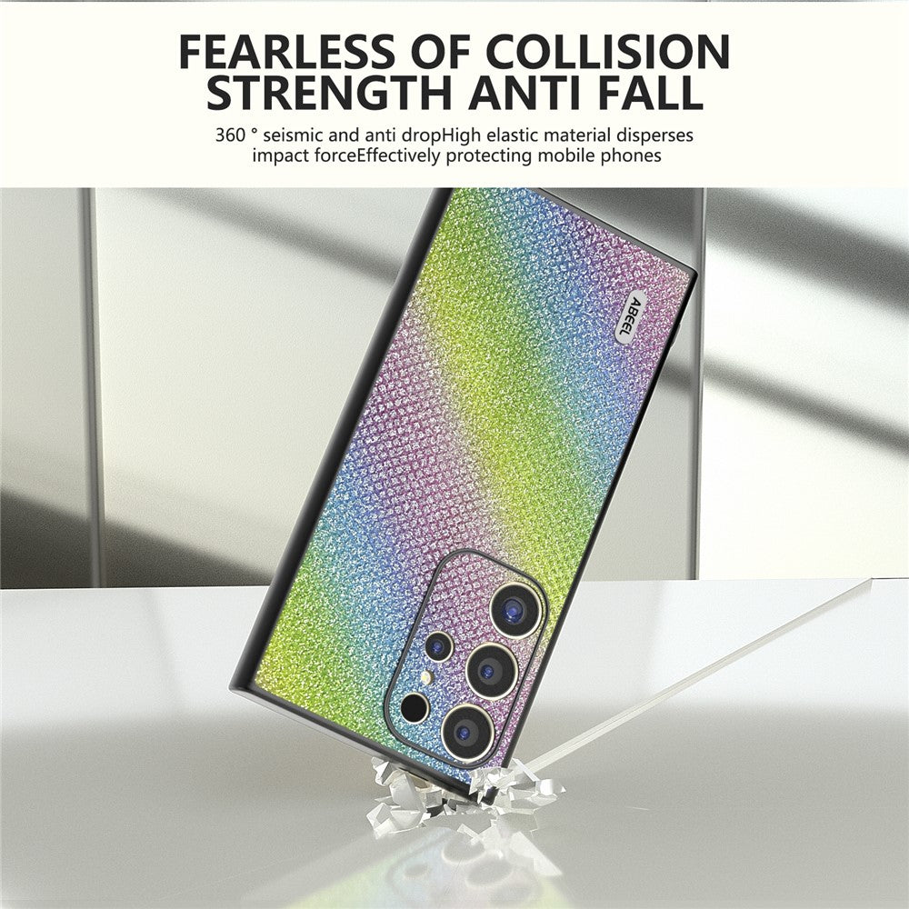 ABEEL For Samsung Galaxy S24 Ultra Case PU Leather+PC Back TPU Frame Phone Cover Rhinestone Texture