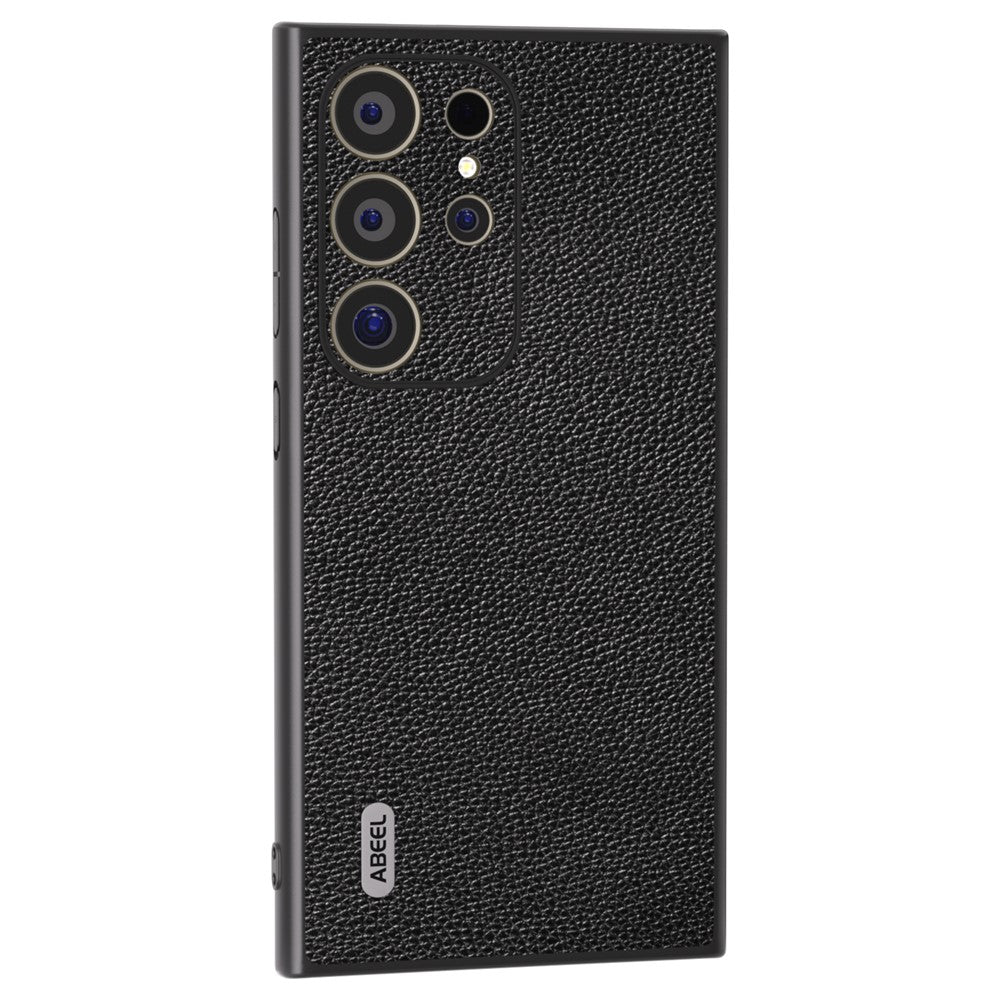 ABEEL Til Samsung Galaxy S24 Ultra Cover Litchi Tekstur Ægte Koskind+PC+TPU Cover