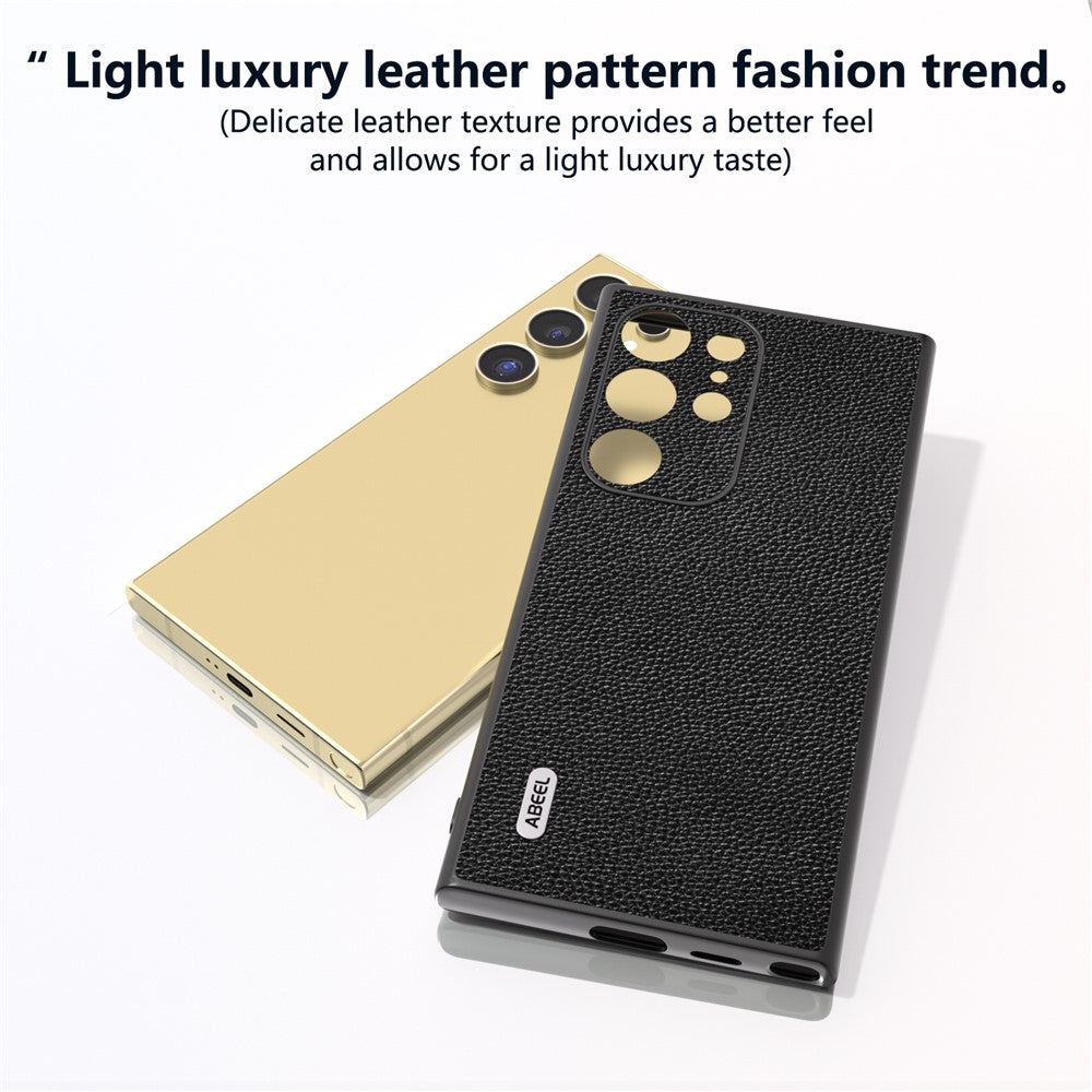 ABEEL Til Samsung Galaxy S24 Ultra Cover Litchi Tekstur Ægte Koskind+PC+TPU Cover