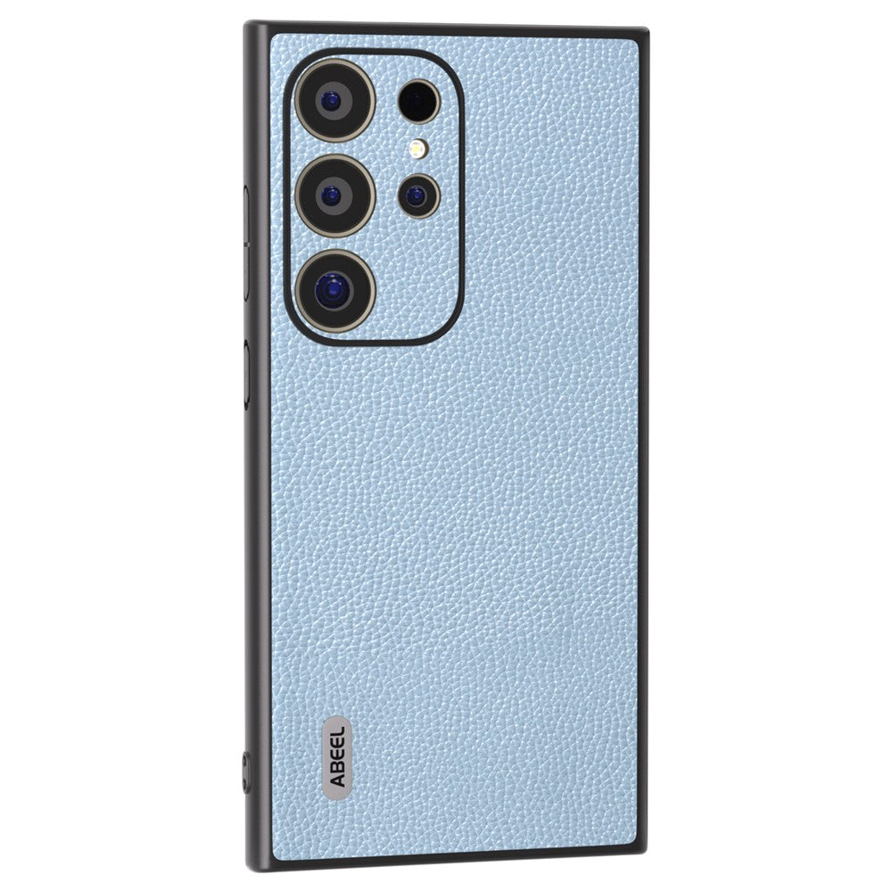 ABEEL Til Samsung Galaxy S24 Ultra Cover Litchi Tekstur Ægte Koskind+PC+TPU Cover
