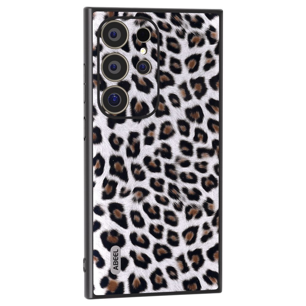 ABEEL For Samsung Galaxy S24 Ultra Case Leather Coated PC+TPU Back Phone Cover with Leopard Pattern