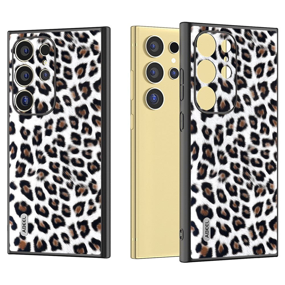ABEEL For Samsung Galaxy S24 Ultra Case Leather Coated PC+TPU Back Phone Cover with Leopard Pattern