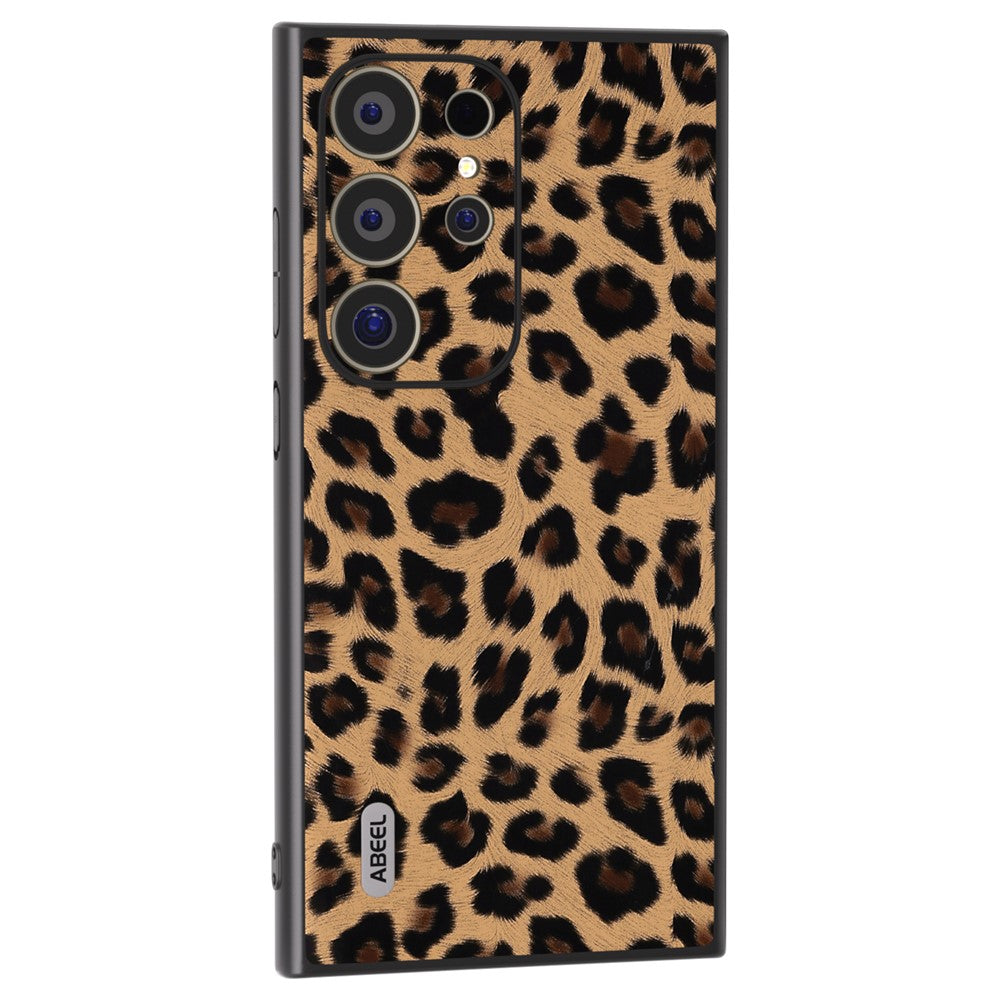 ABEEL Til Samsung Galaxy S24 Ultra Cover Læderbelagt PC+TPU Bagcover til telefon med Leopardmønster