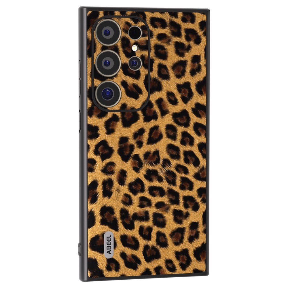 ABEEL For Samsung Galaxy S24 Ultra Case Leather Coated PC+TPU Back Phone Cover with Leopard Pattern
