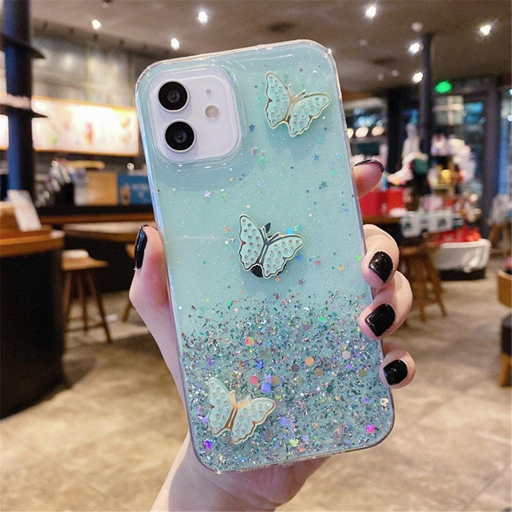 Til iPhone 12 Cover Palietter Dekor Epoxy Sommerfugl TPU Telefoncover