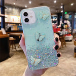 For iPhone 12 Cover Sequins Decor Epoxy Butterfly TPU Phone Case