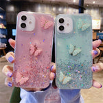 For iPhone 12 Cover Sequins Decor Epoxy Butterfly TPU Phone Case