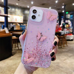 For iPhone 12 Cover Sequins Decor Epoxy Butterfly TPU Phone Case
