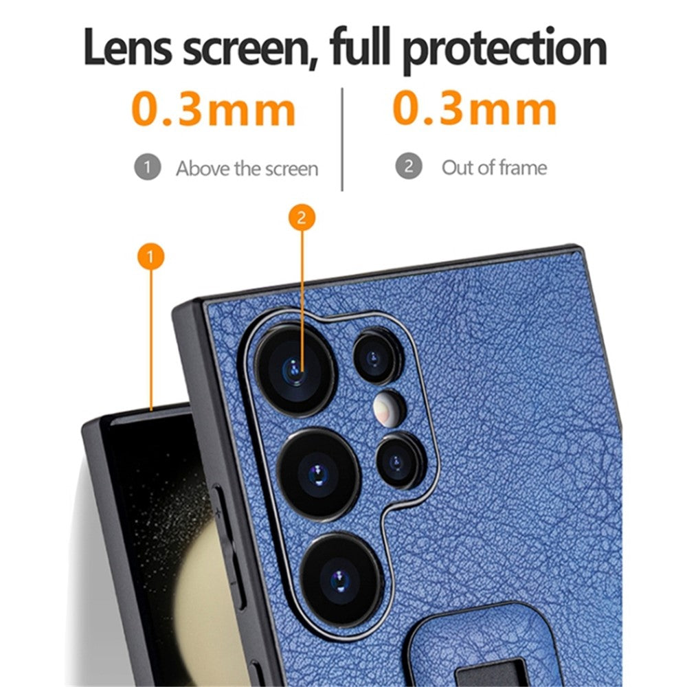 For Samsung Galaxy S24 Ultra Case Shockproof PC+PU Leather Phone Cover with Push-pull Kickstand
