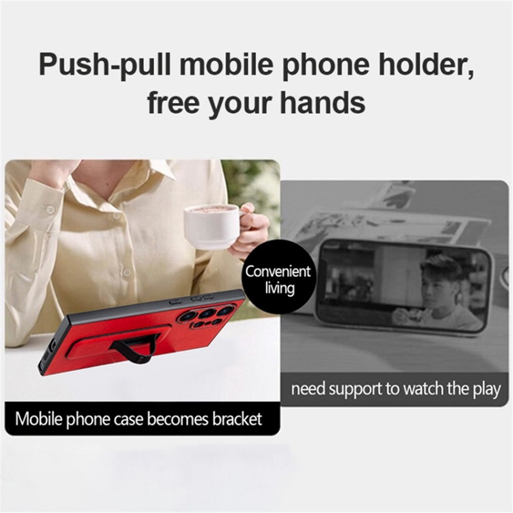For Samsung Galaxy S24 Ultra Case Shockproof PC+PU Leather Phone Cover with Push-pull Kickstand