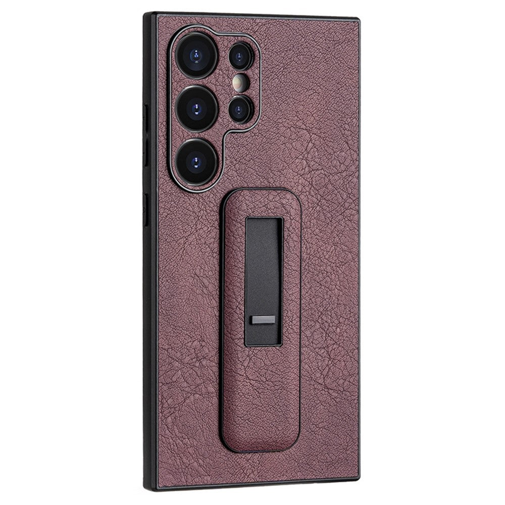 For Samsung Galaxy S24 Ultra Case Shockproof PC+PU Leather Phone Cover with Push-pull Kickstand