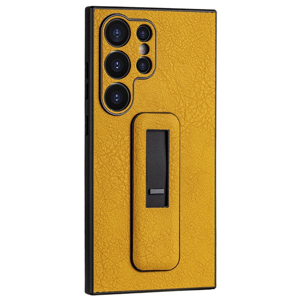 For Samsung Galaxy S24 Ultra Case Shockproof PC+PU Leather Phone Cover with Push-pull Kickstand