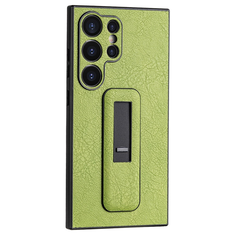 For Samsung Galaxy S24 Ultra Case Shockproof PC+PU Leather Phone Cover with Push-pull Kickstand