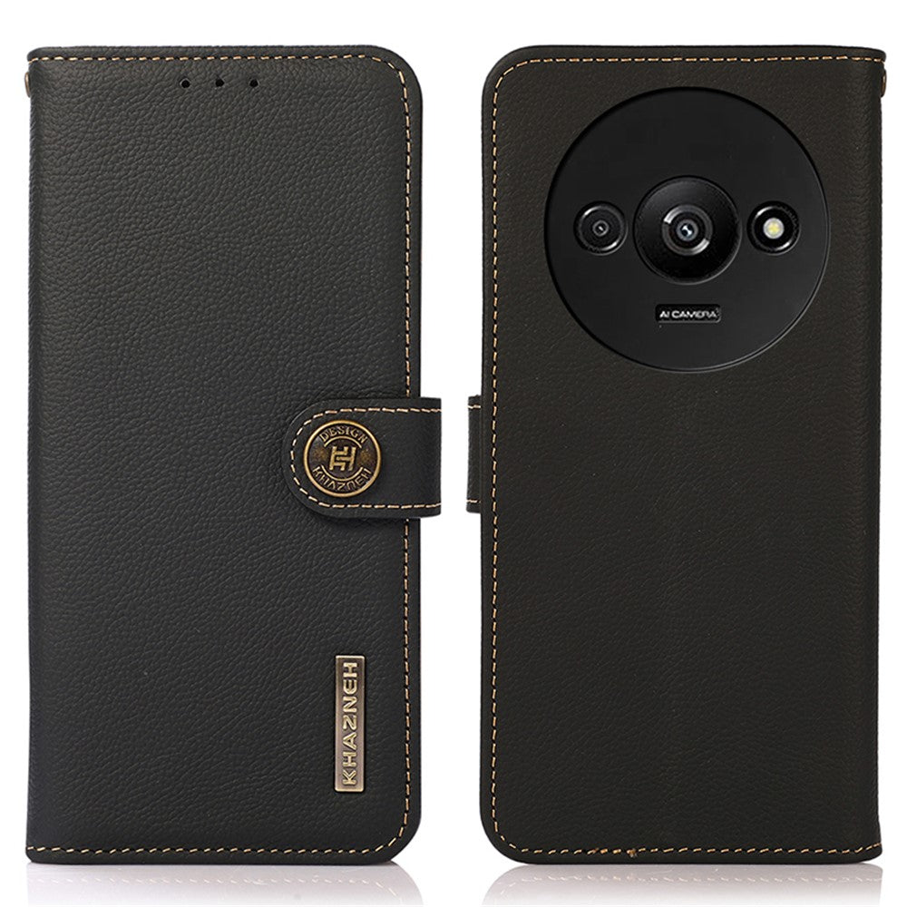 KHAZNEH For Xiaomi Redmi A3 / Poco C61 4G Case RFID Blocking Anti-drop Genuine Cow Leather Phone Cover