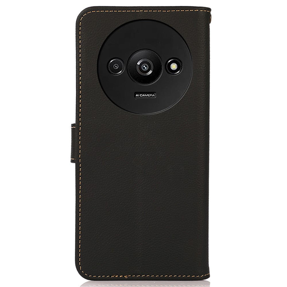 KHAZNEH For Xiaomi Redmi A3 / Poco C61 4G Case RFID Blocking Anti-drop Genuine Cow Leather Phone Cover