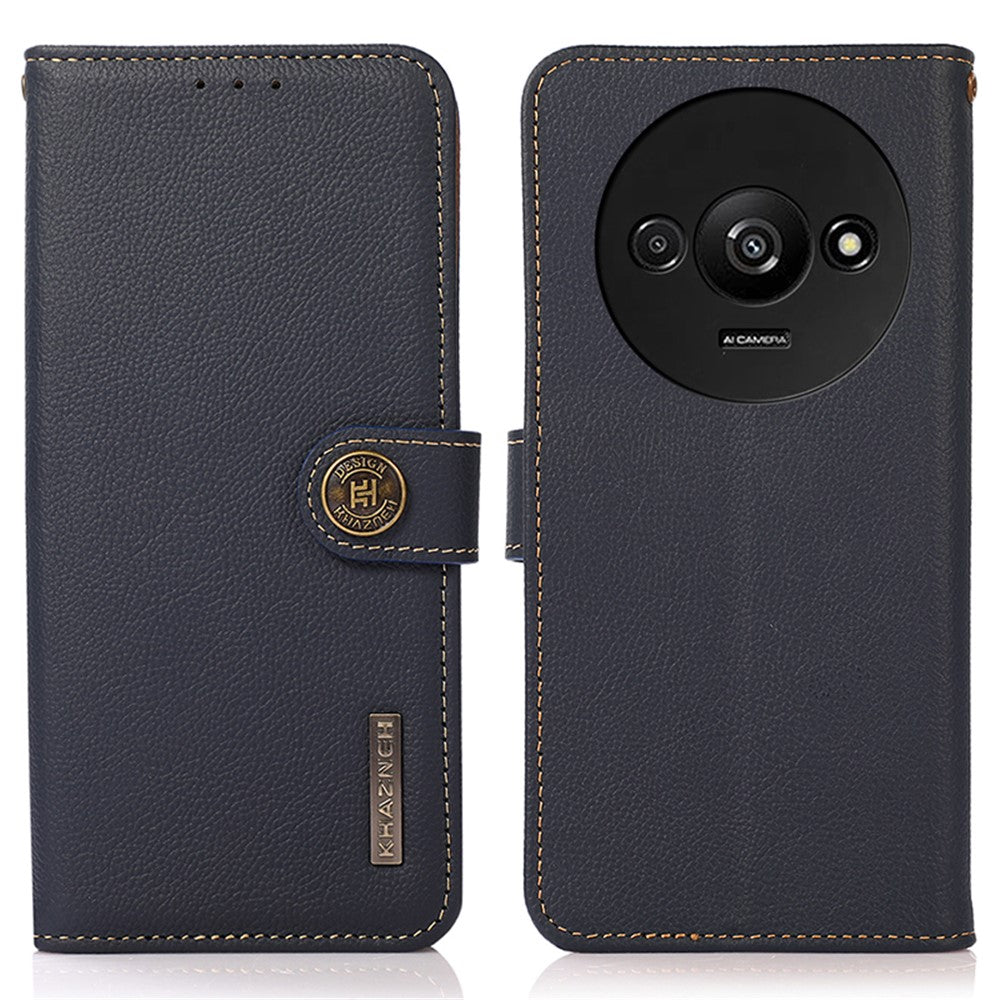 KHAZNEH For Xiaomi Redmi A3 / Poco C61 4G Case RFID Blocking Anti-drop Genuine Cow Leather Phone Cover