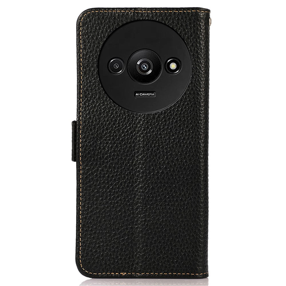 KHAZNEH For Xiaomi Redmi A3 / Poco C61 4G Magnetic Cell Phone Case Genuine Cow Leather RFID Blocking Cover