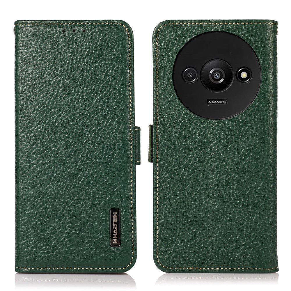 KHAZNEH For Xiaomi Redmi A3 / Poco C61 4G Magnetic Cell Phone Case Genuine Cow Leather RFID Blocking Cover