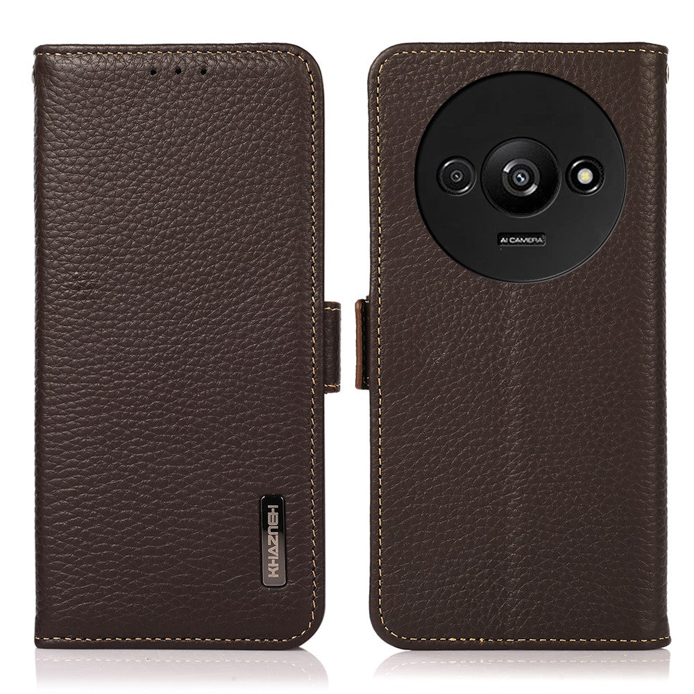 KHAZNEH For Xiaomi Redmi A3 / Poco C61 4G Magnetic Cell Phone Case Genuine Cow Leather RFID Blocking Cover