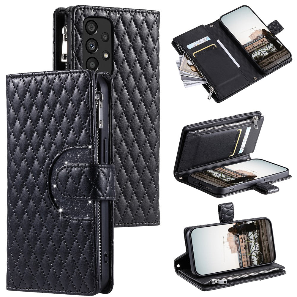 Style 012 for Samsung Galaxy A53 5G Phone Case Rhombus Zipper Wallet PU Leather Flip Cover