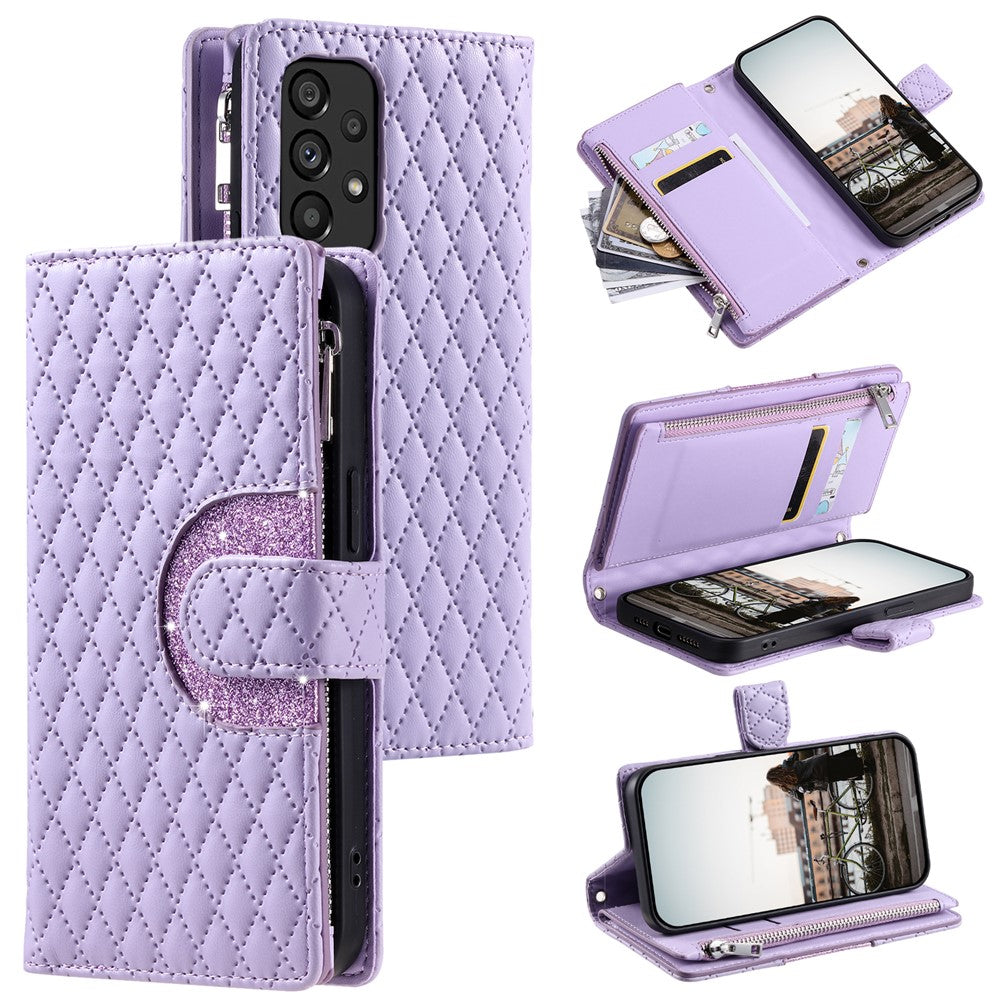 Style 012 for Samsung Galaxy A53 5G Phone Case Rhombus Zipper Wallet PU Leather Flip Cover