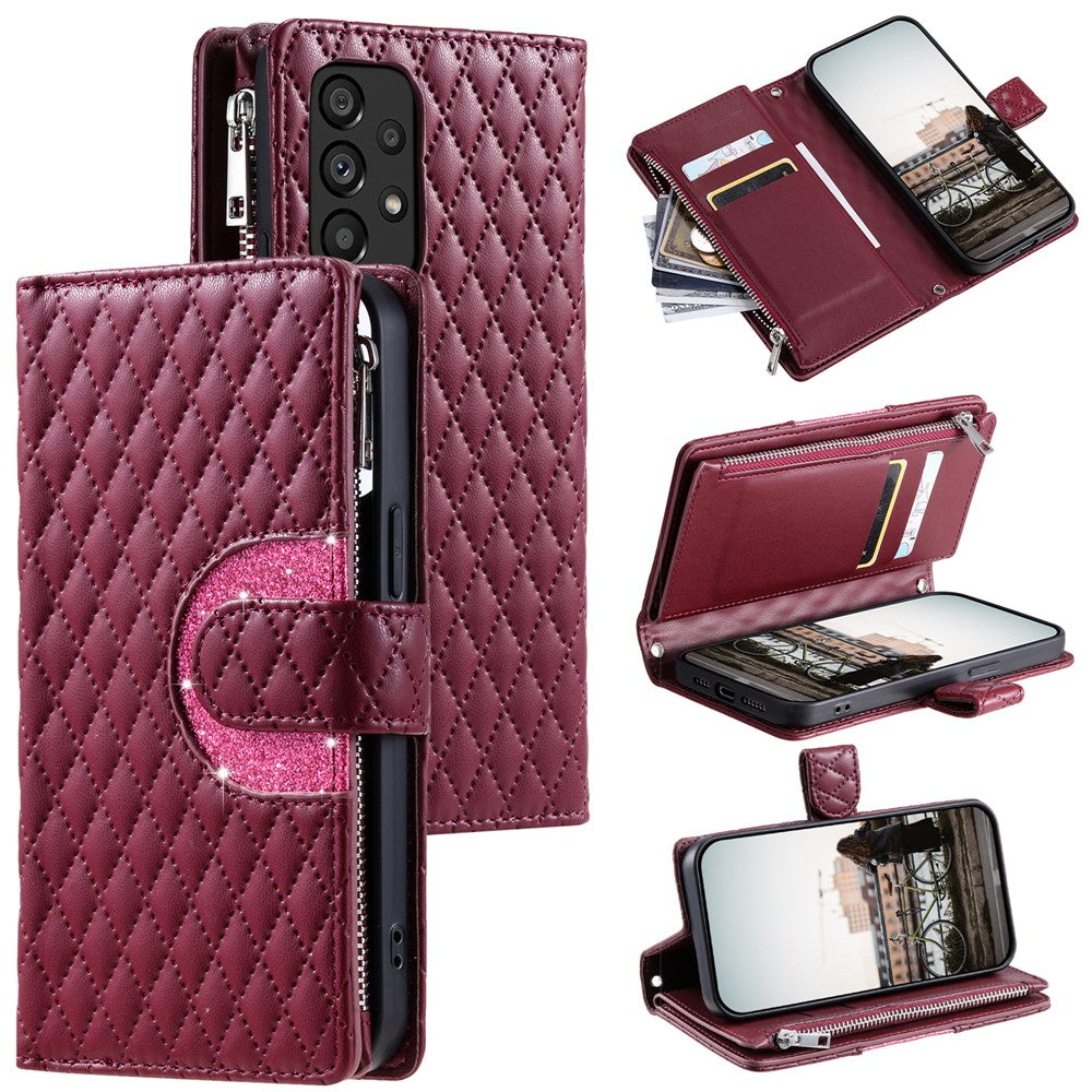 Style 012 for Samsung Galaxy A53 5G Phone Case Rhombus Zipper Wallet PU Leather Flip Cover