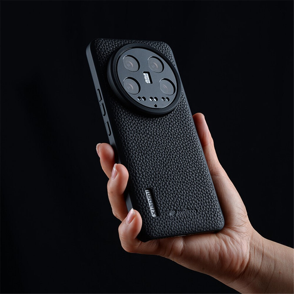 MELKCO For Xiaomi 14 Ultra Case Genuine Cow Leather Coated PC Phone Cover