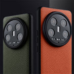 MELKCO For Xiaomi 14 Ultra Case Genuine Cow Leather Coated PC Phone Cover