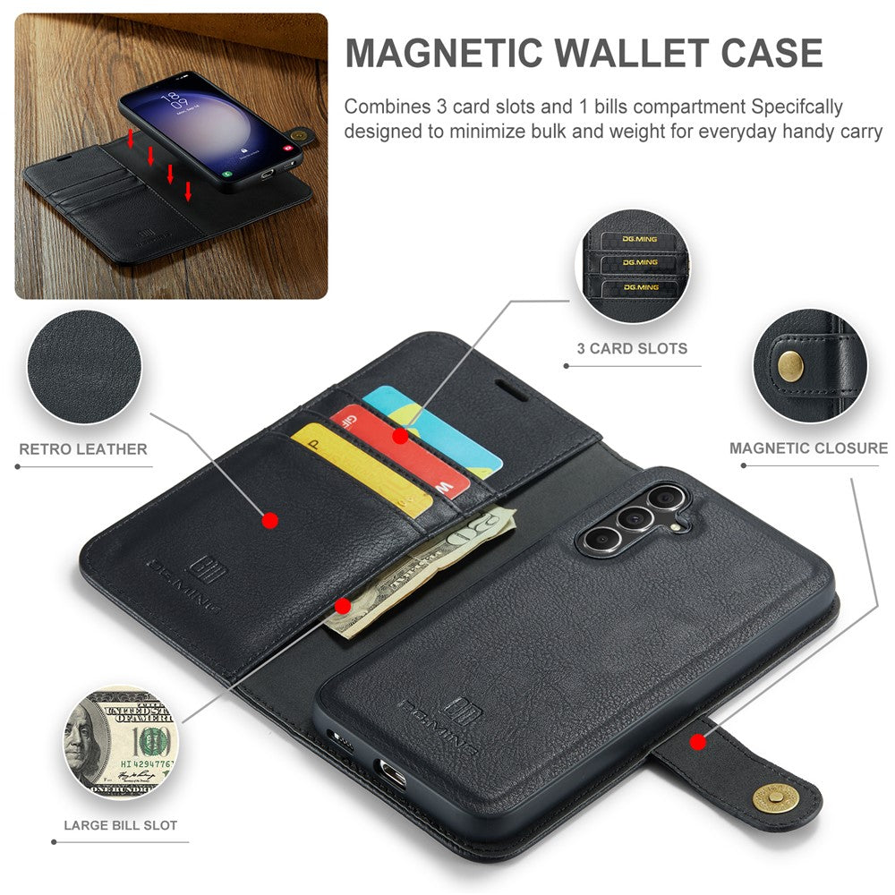 DG.MING for Samsung Galaxy A15 4G / A15 5G Case Detachable Split Leather Wallet Phone Cover