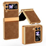 For Samsung Galaxy Z Flip3 5G Case Hinge Protection Leather Coated PC Folding Phone Cover