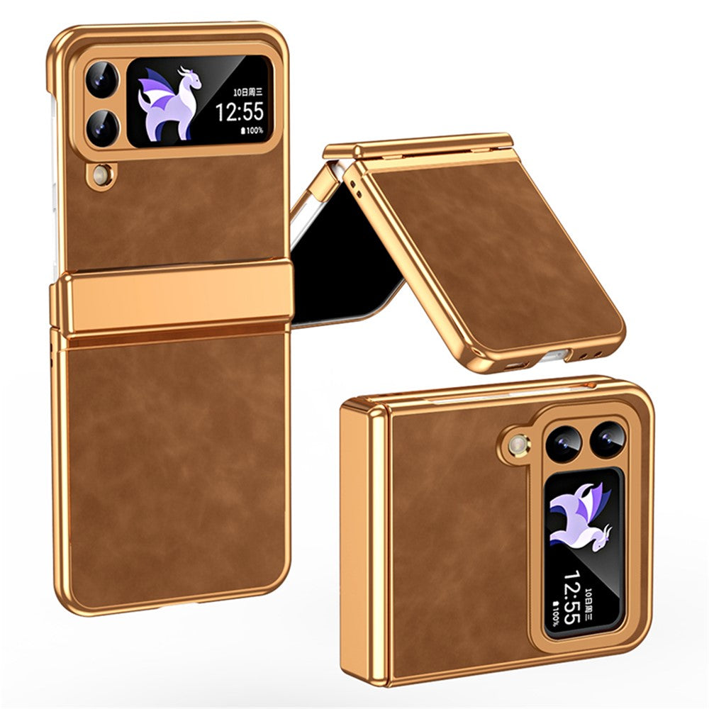 For Samsung Galaxy Z Flip3 5G Case Hinge Protection Leather Coated PC Folding Phone Cover