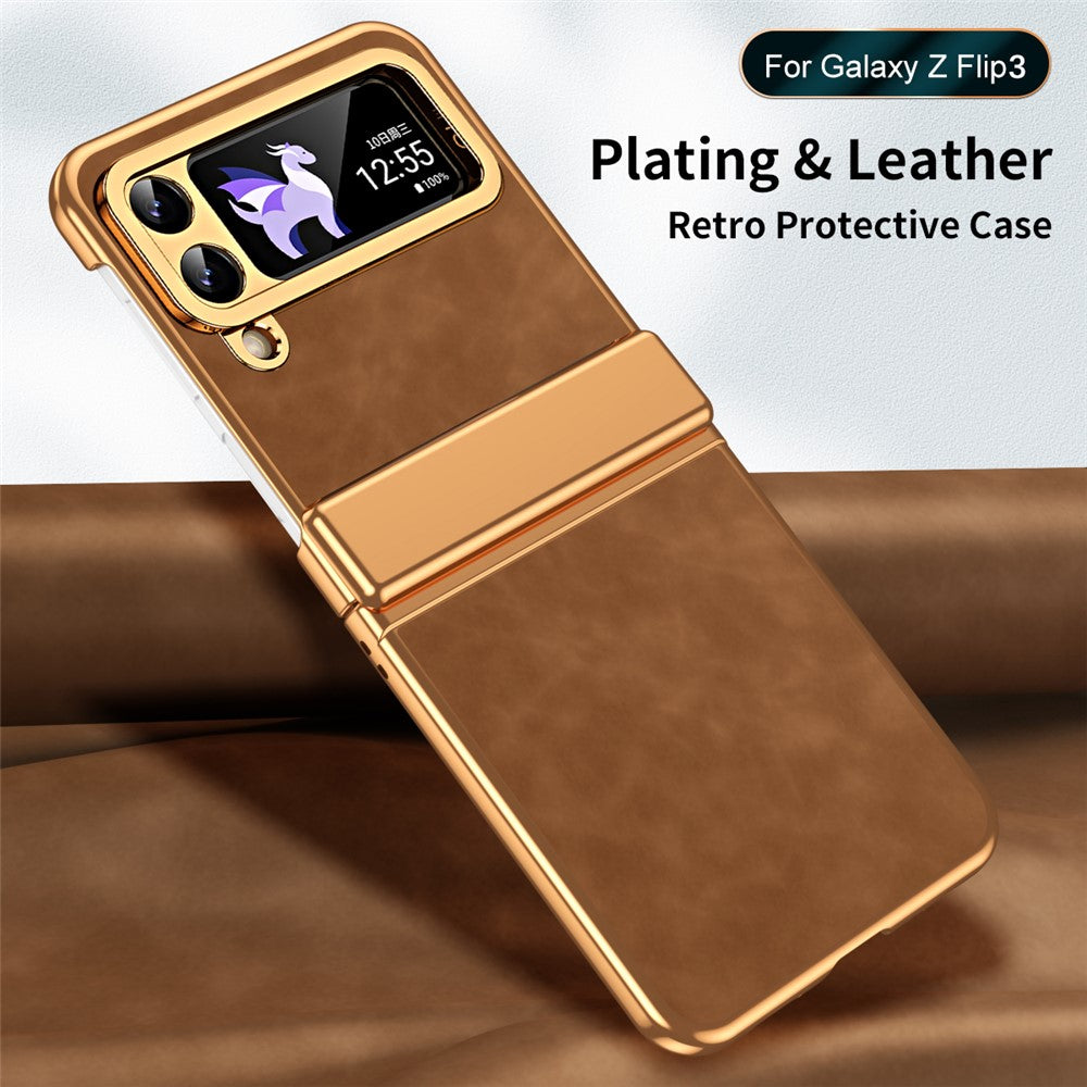 For Samsung Galaxy Z Flip3 5G Case Hinge Protection Leather Coated PC Folding Phone Cover