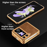 For Samsung Galaxy Z Flip3 5G Case Hinge Protection Leather Coated PC Folding Phone Cover