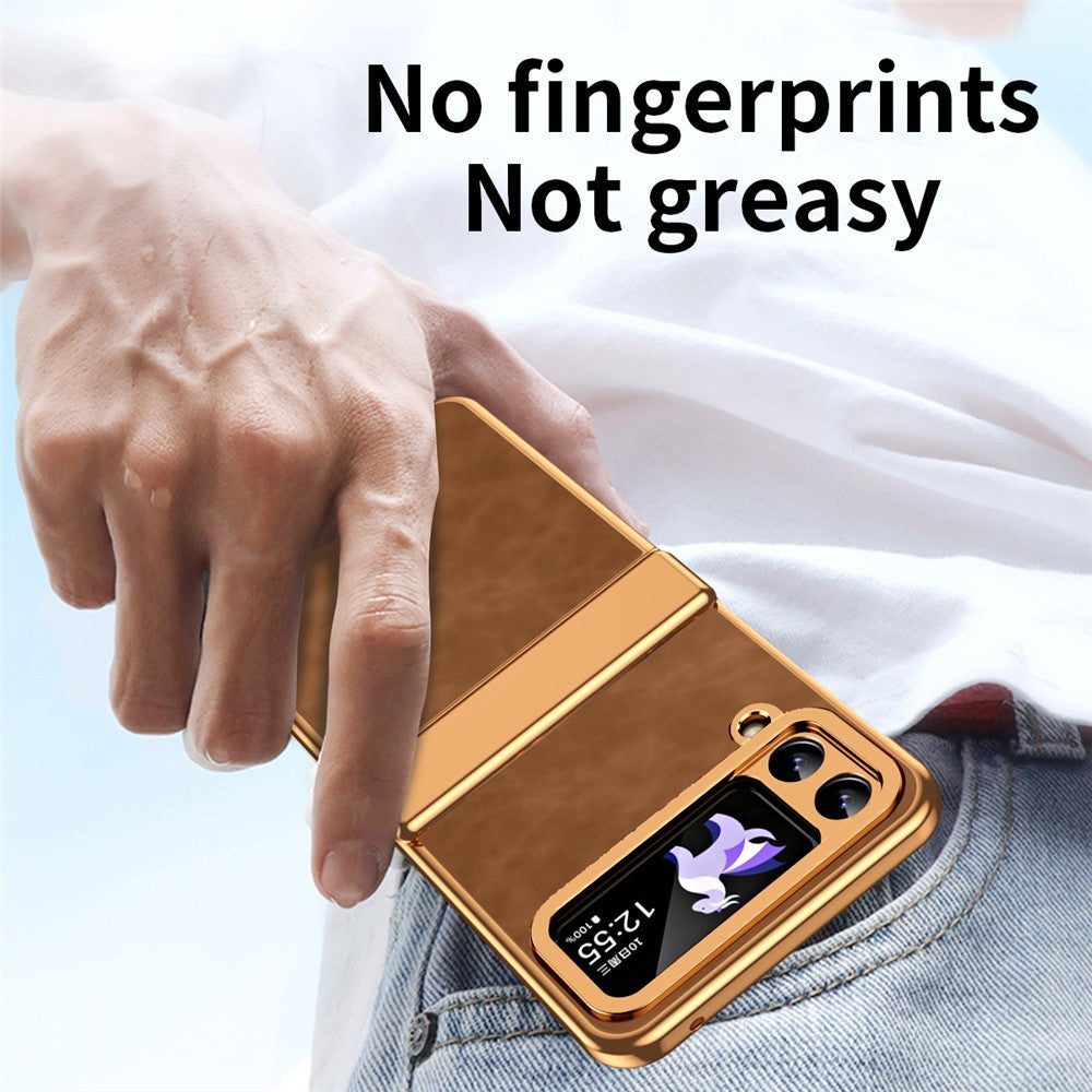For Samsung Galaxy Z Flip3 5G Case Hinge Protection Leather Coated PC Folding Phone Cover