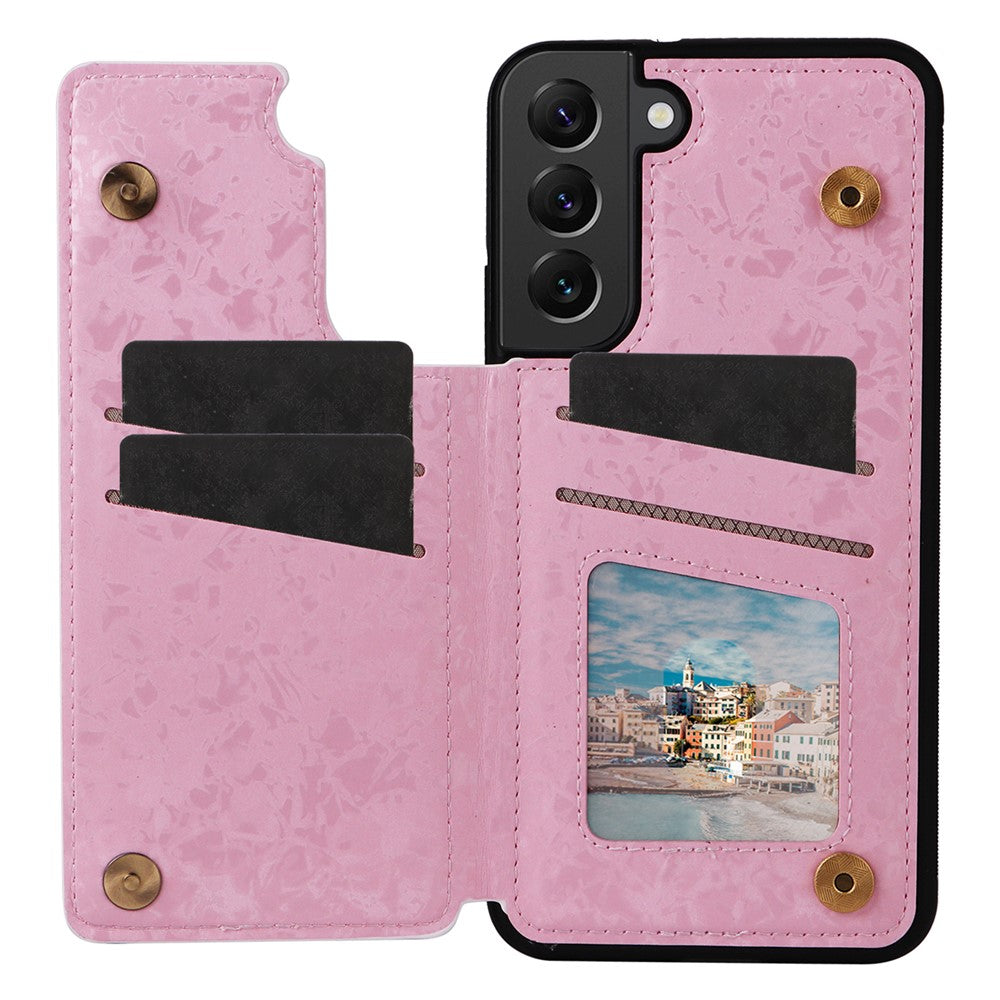 For Samsung Galaxy S22+ 5G Phone Case Card Slots Kickstand Flower PU Leather+TPU Phone Cover