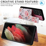 Samsung Galaxy S21 Ultra 5G-mobilcover med kortpladser, stativ og RFID-blokering, PU-læder+TPU-beskyttelse