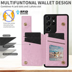 Samsung Galaxy S21 Ultra 5G-mobilcover med kortpladser, stativ og RFID-blokering, PU-læder+TPU-beskyttelse