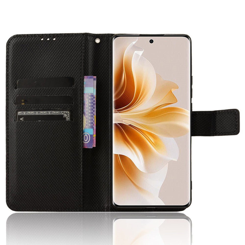 Oppo F27 Pro 5G / Oppo F27 Pro+ 5G / A3 Pro (Kina) 5G-skal med diamantstruktur, PU-läder, plånboksfodral, TPU-innerskal