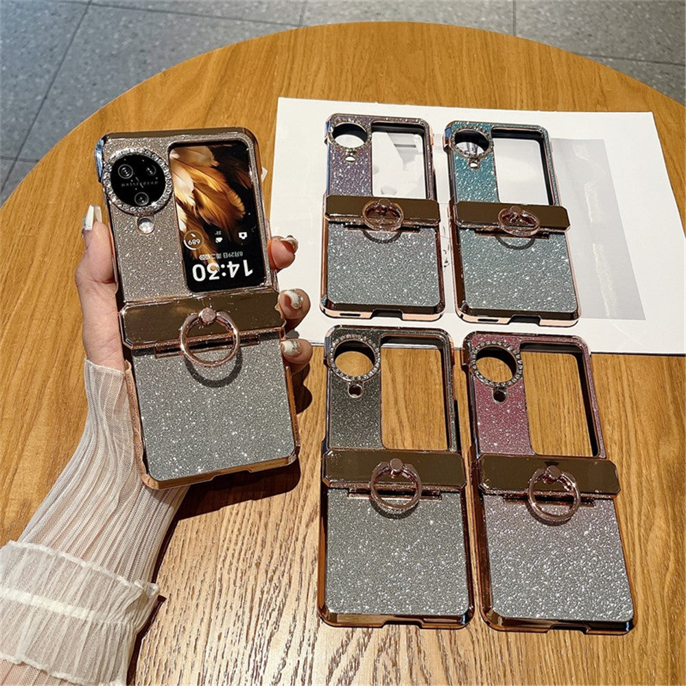 For Oppo Find N3 Flip 5G Case Glitter Design Hard PC Phone Cover with Ring Kickstand