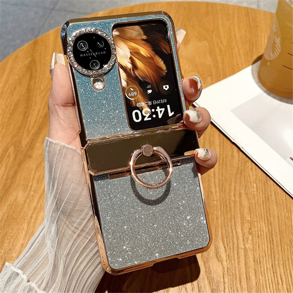 For Oppo Find N3 Flip 5G Case Glitter Design Hard PC Phone Cover with Ring Kickstand