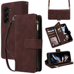 Til Samsung Galaxy Z Fold5 5G Etui med flere kortpladser, lynlås og læder crossbody-telefoncover