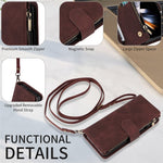 Til Samsung Galaxy Z Fold5 5G Etui med flere kortpladser, lynlås og læder crossbody-telefoncover