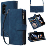 Til Samsung Galaxy Z Fold5 5G Etui med flere kortpladser, lynlås og læder crossbody-telefoncover