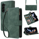 Til Samsung Galaxy Z Fold5 5G Etui med flere kortpladser, lynlås og læder crossbody-telefoncover